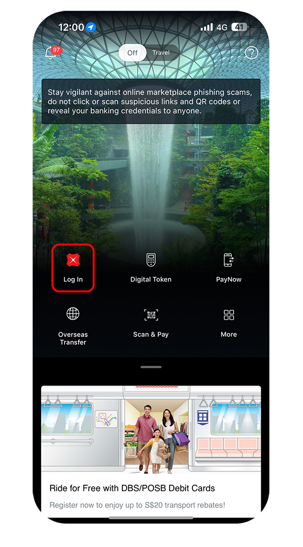 Log in to the app