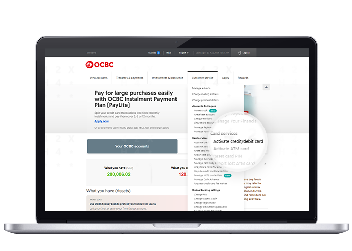 Open Activate credit/debit card